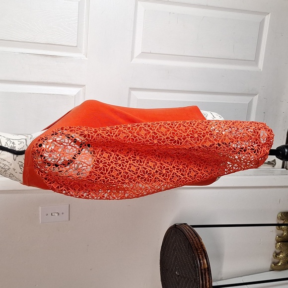 Anthropologie Maeve Lace Crochet Sleeve Ribbed Top Women’s Size S, Dark Orange - Picture 6 of 6
